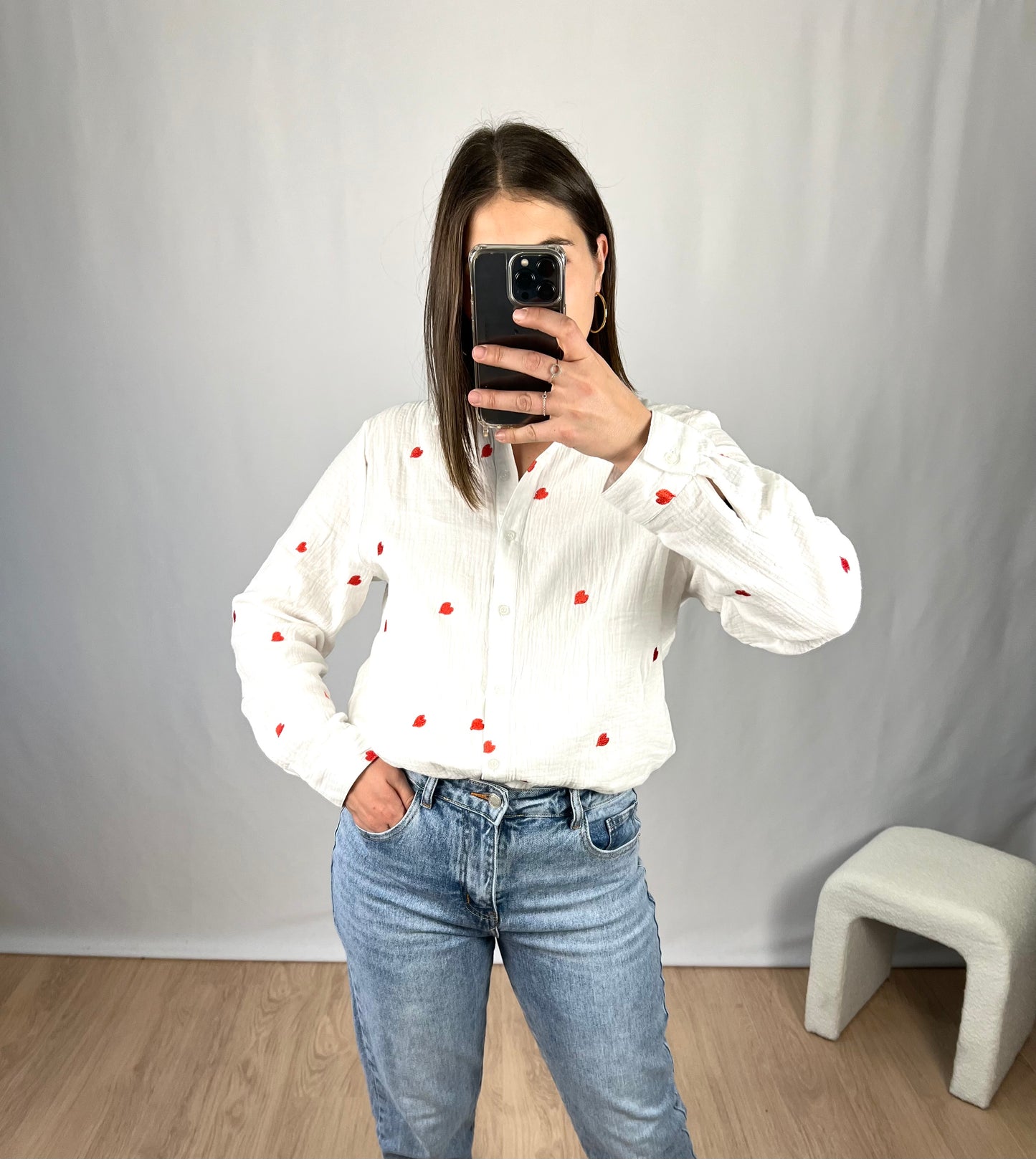 Chemise AVANA cœurs rouges