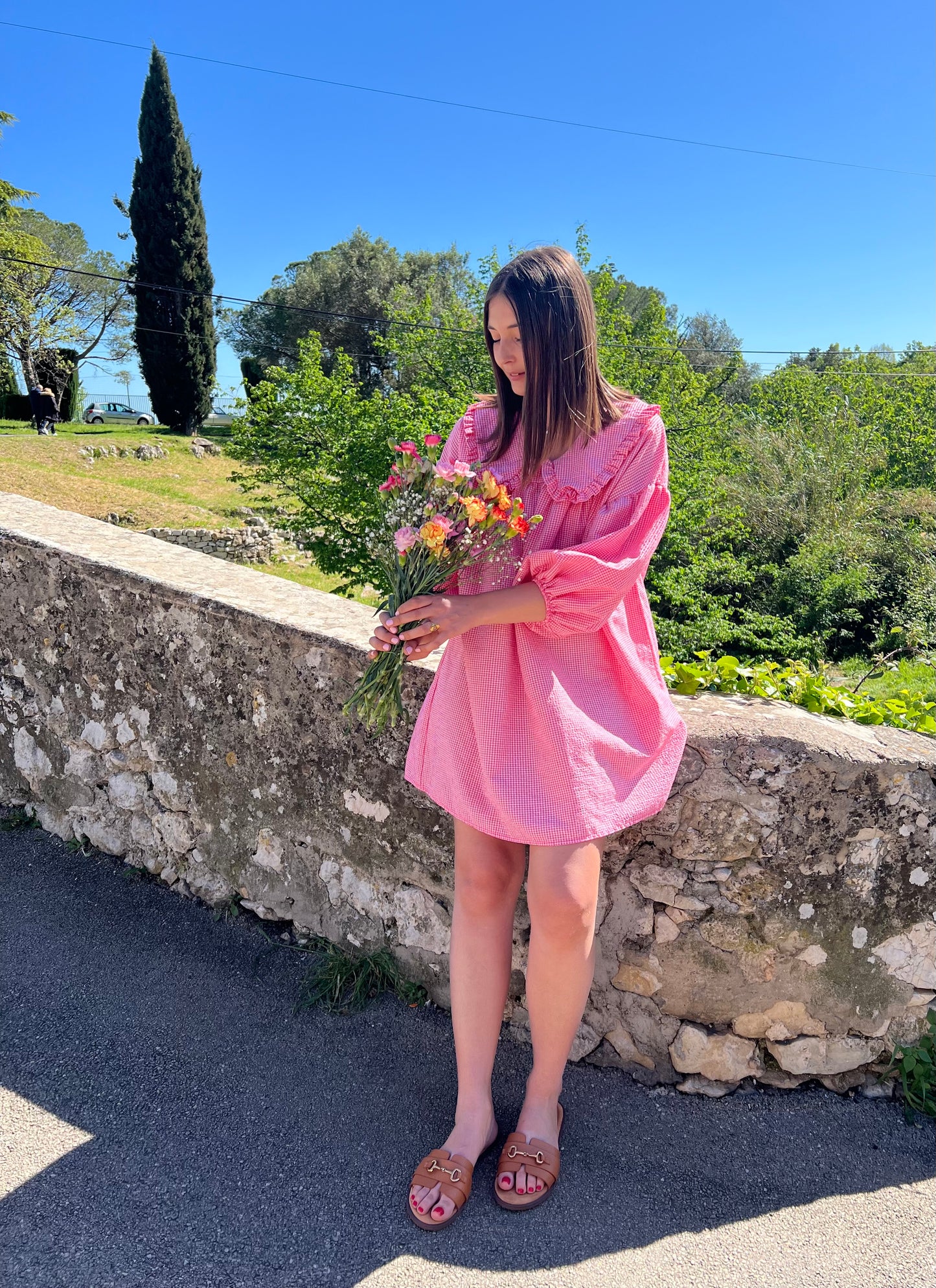 Robe LOUISE vichy fushia