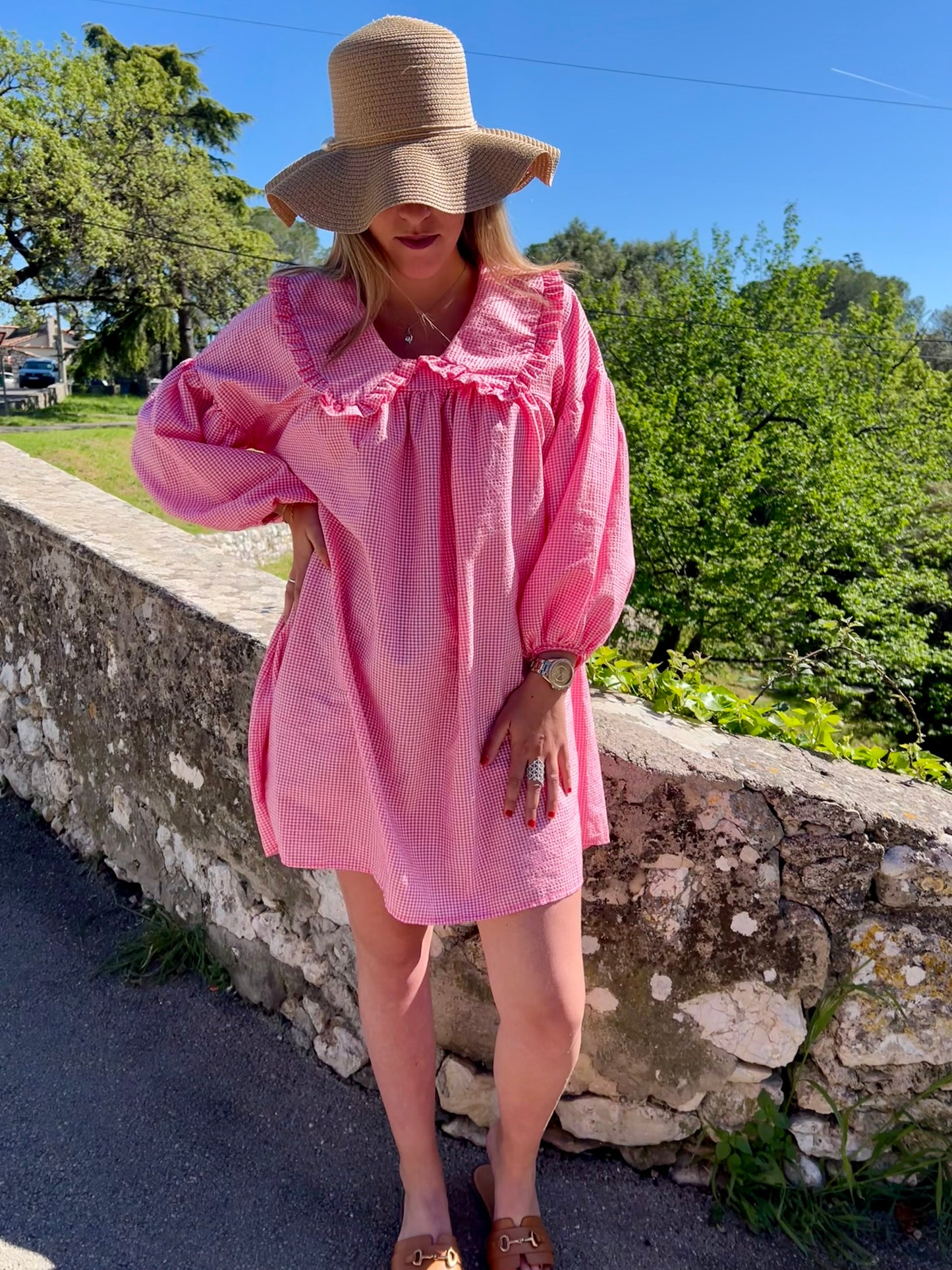 Robe LOUISE vichy fushia