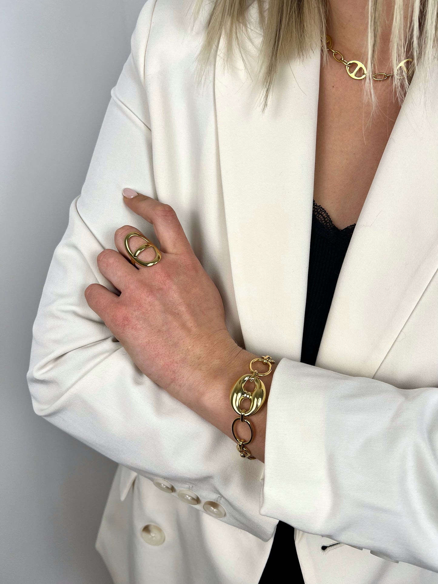 Bague dorée • Maille marine