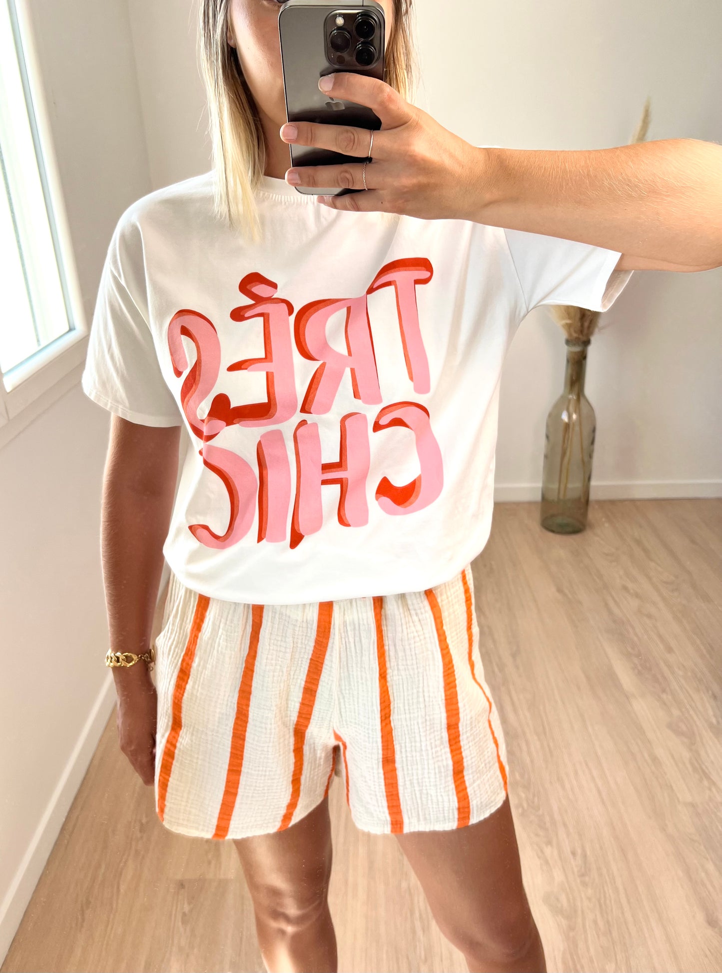 Short EVY à rayures orange