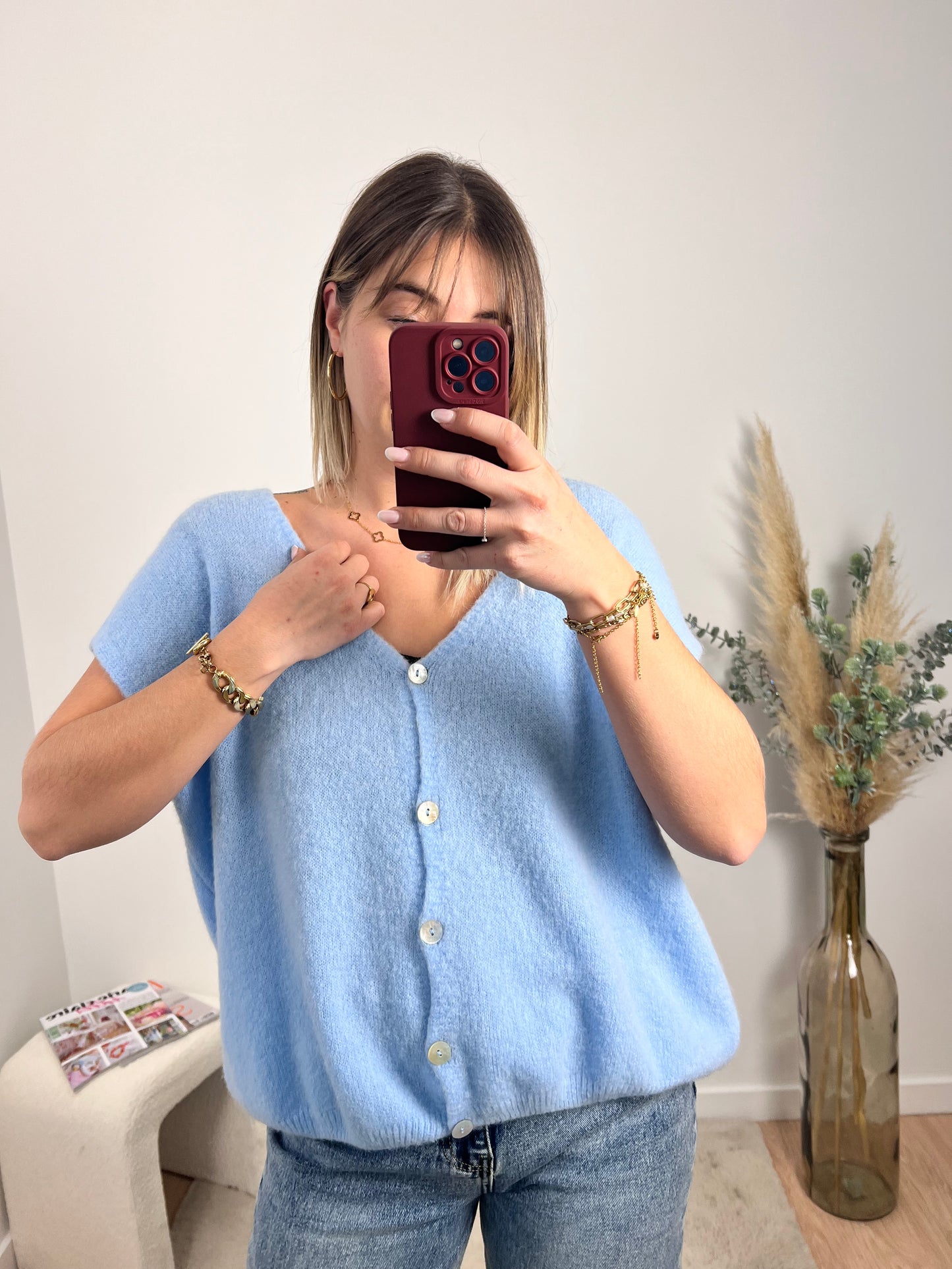 Cardigan bleu ciel sans manches • CÉZANNE