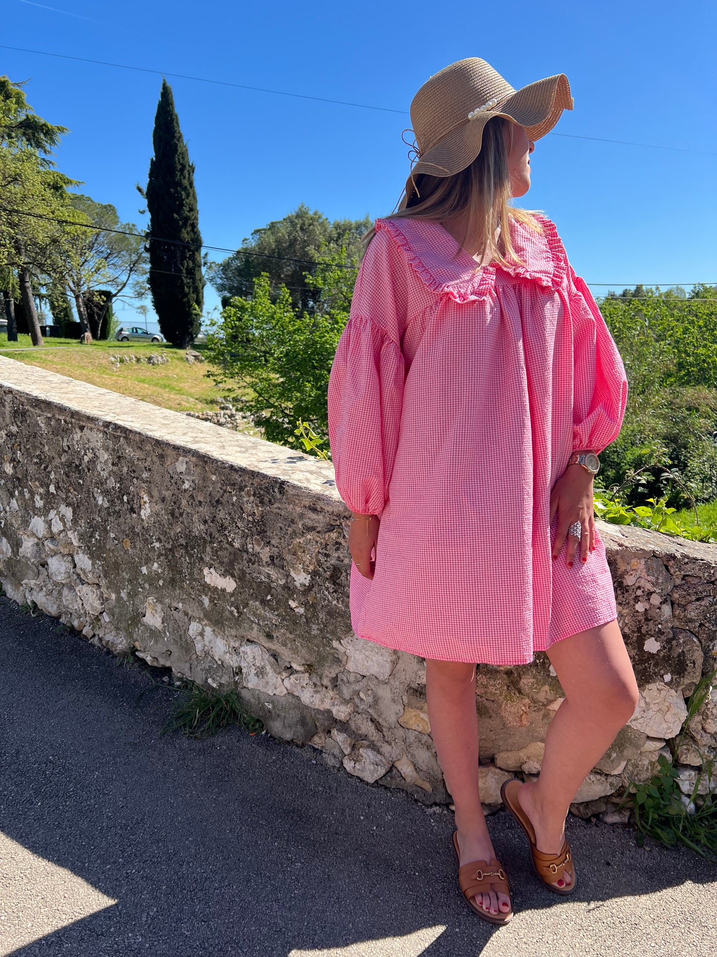 Robe LOUISE vichy fushia