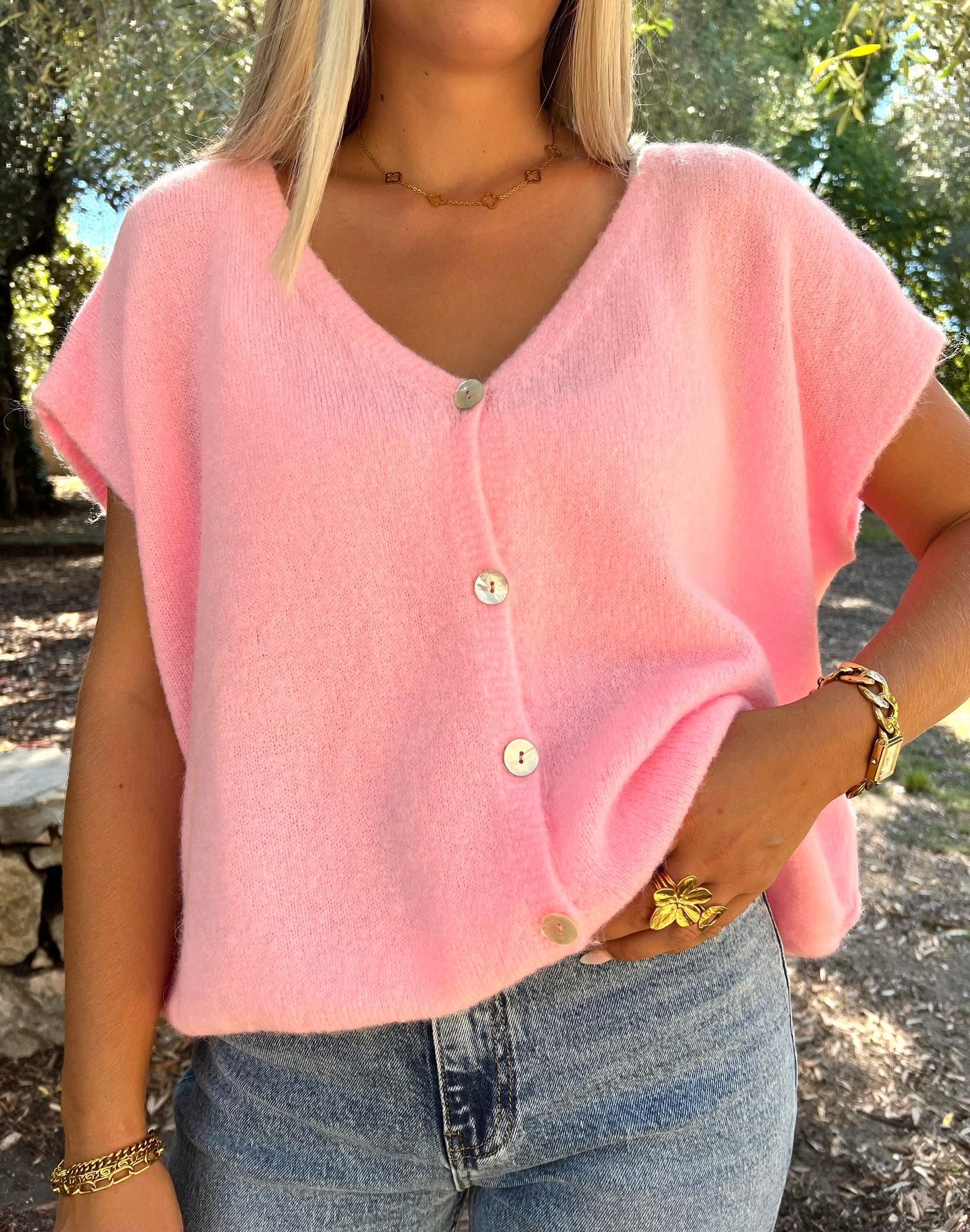 Cardigan rose sans manches • CÉZANNE