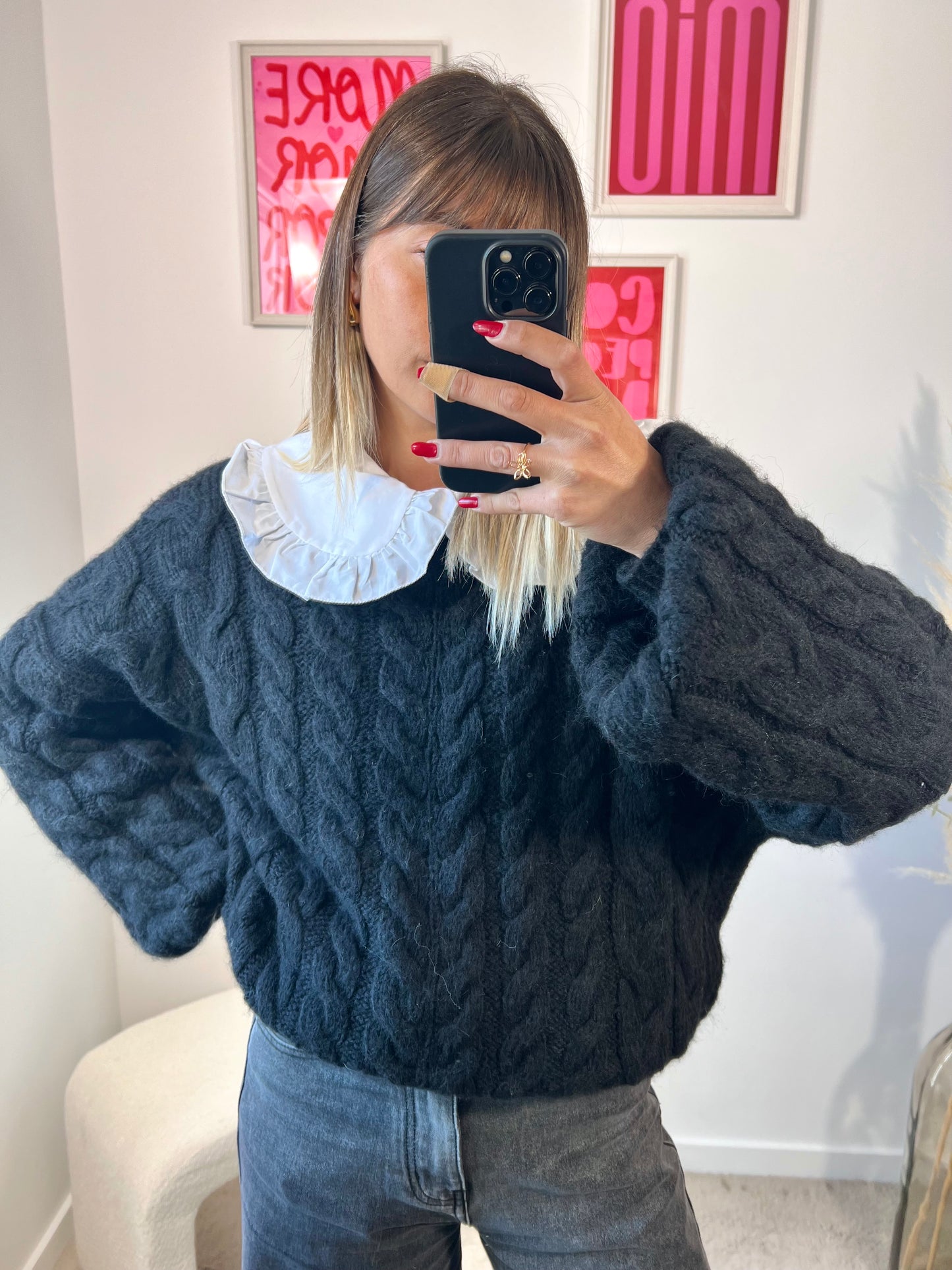 Iris noir - Pull Maille Tressée