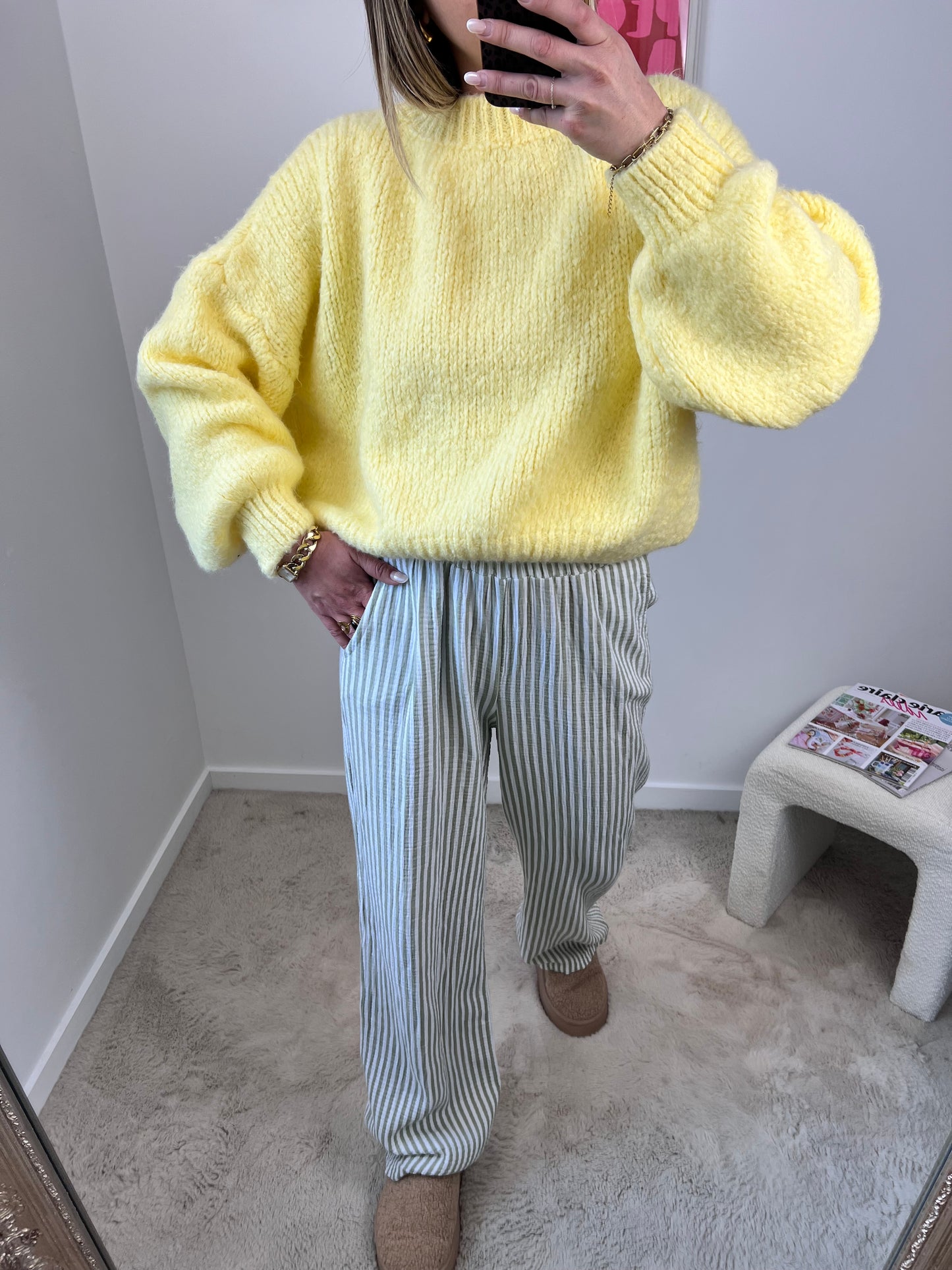 Faustine Vert et Blanc - Pantalon Rayures