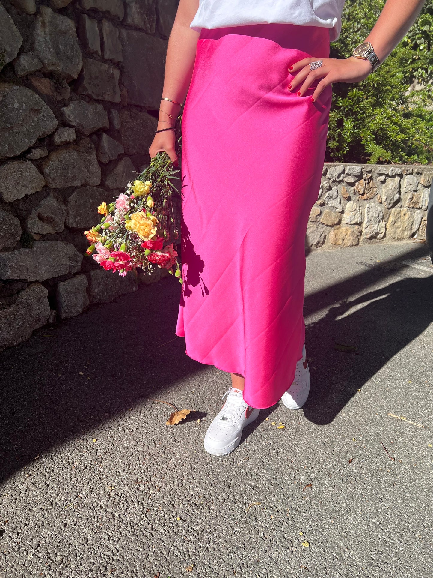 Jupe EMILY en satin rose