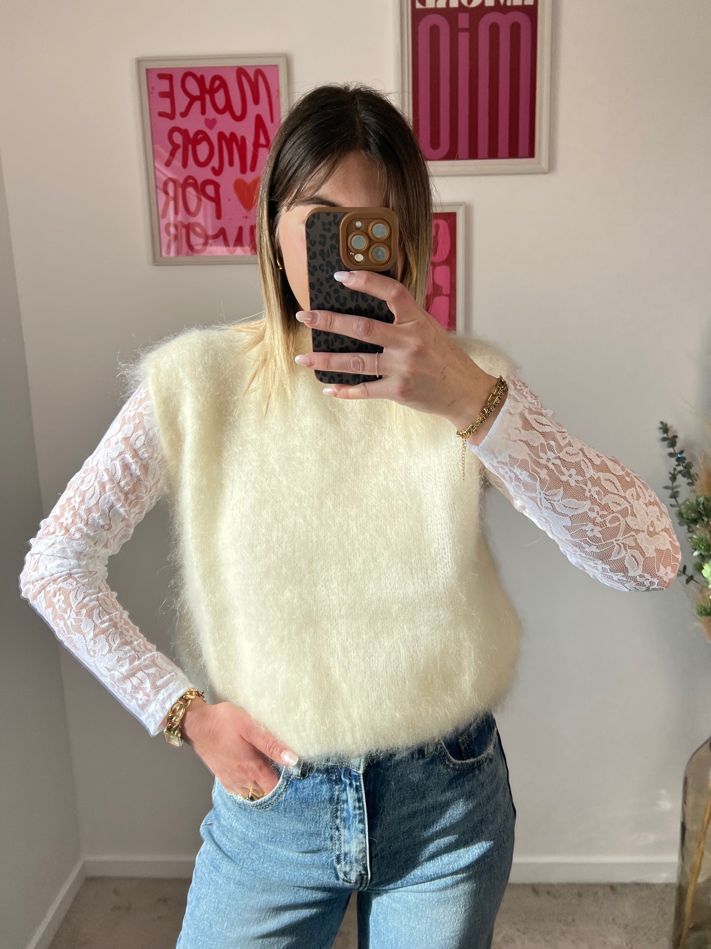 Flora Crème - Pull Sans Manche Mohair