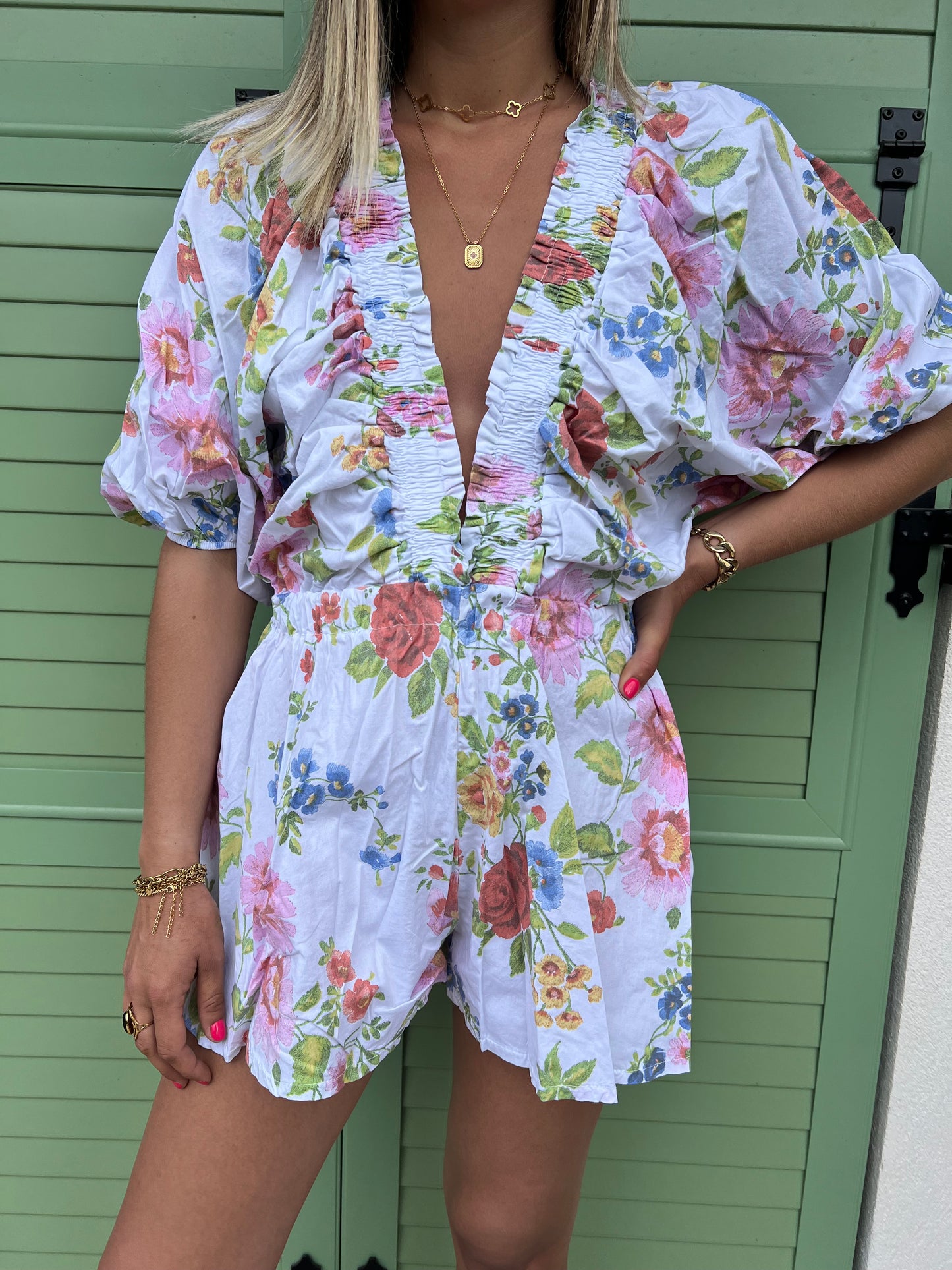 Combi-short LUCIA blanche à fleurs