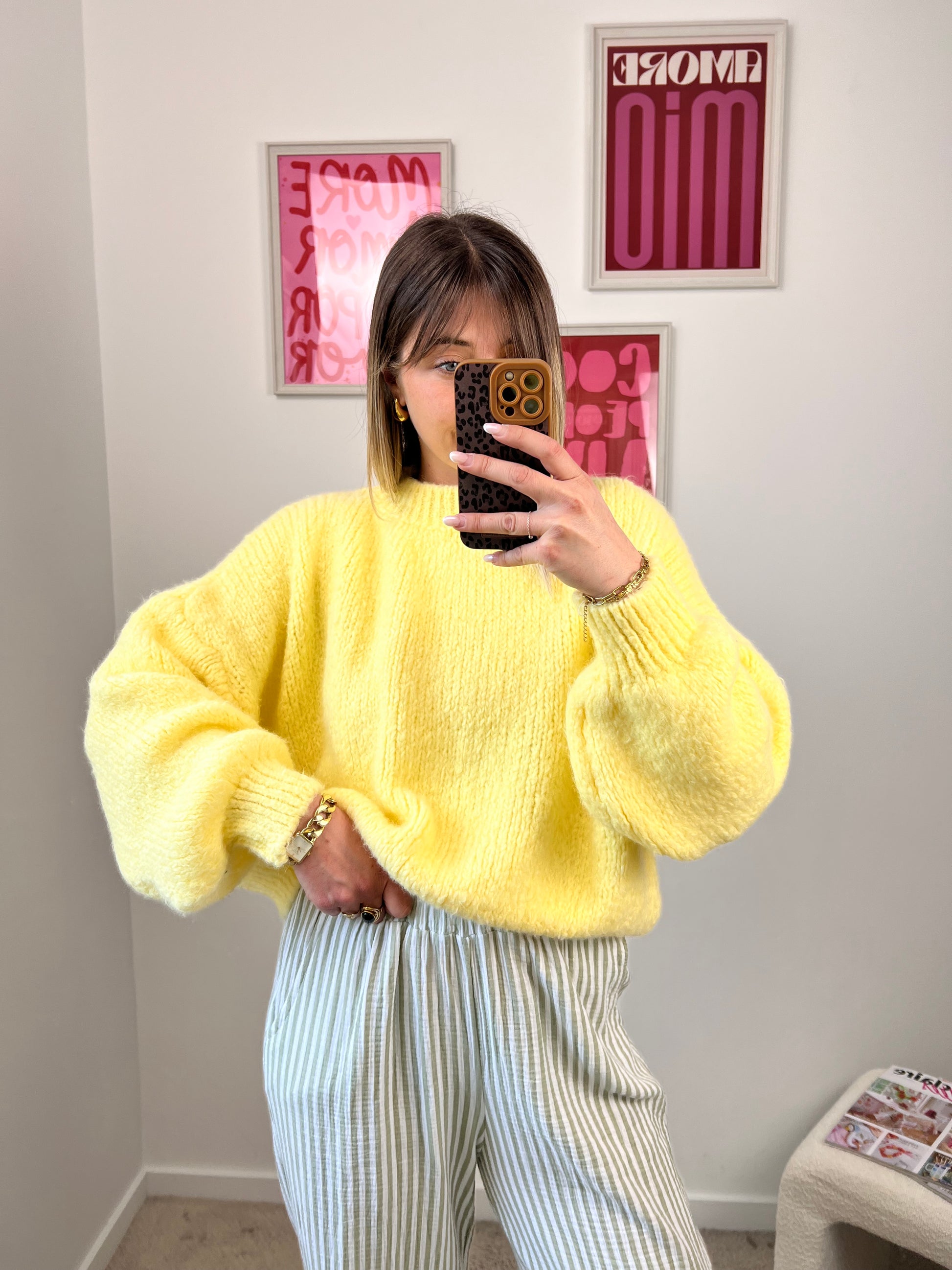 PULL COL ROND AVEC MANCHES 3/4 LOUIE JAUNE POUSSIN PULL COL ROND AVEC MANCHES 3/4 LOUIE JAUNE POUSSIN